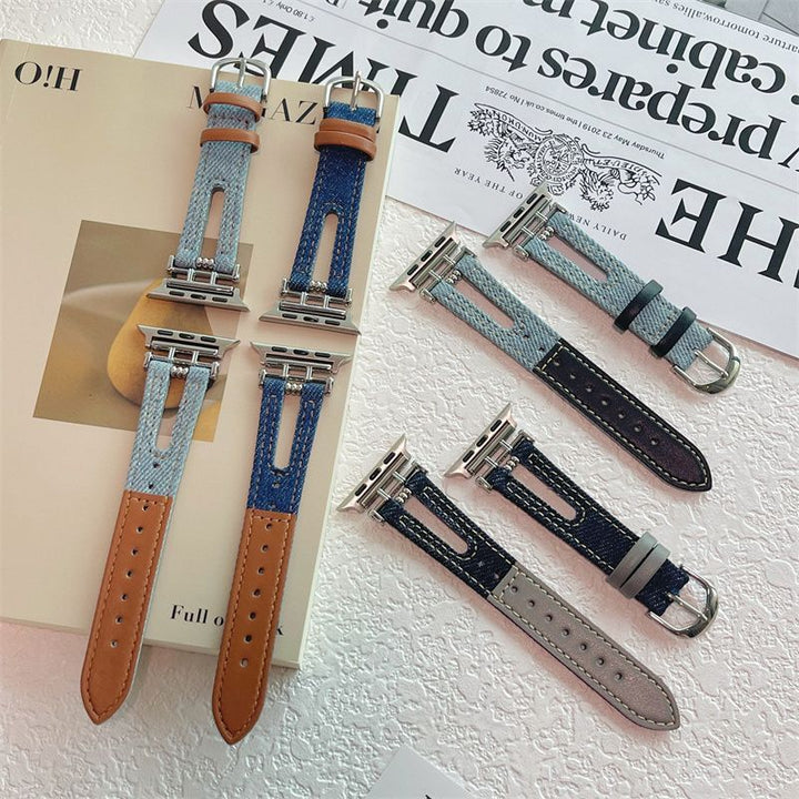 Metal buckle-denim leather strap