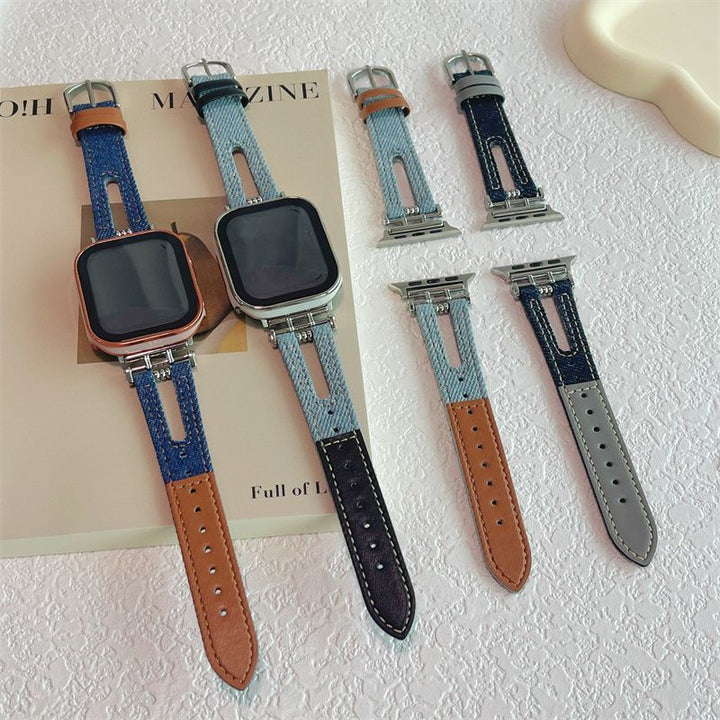 Metal buckle-denim leather strap