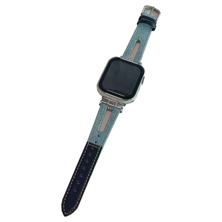 Metal buckle-denim leather strap