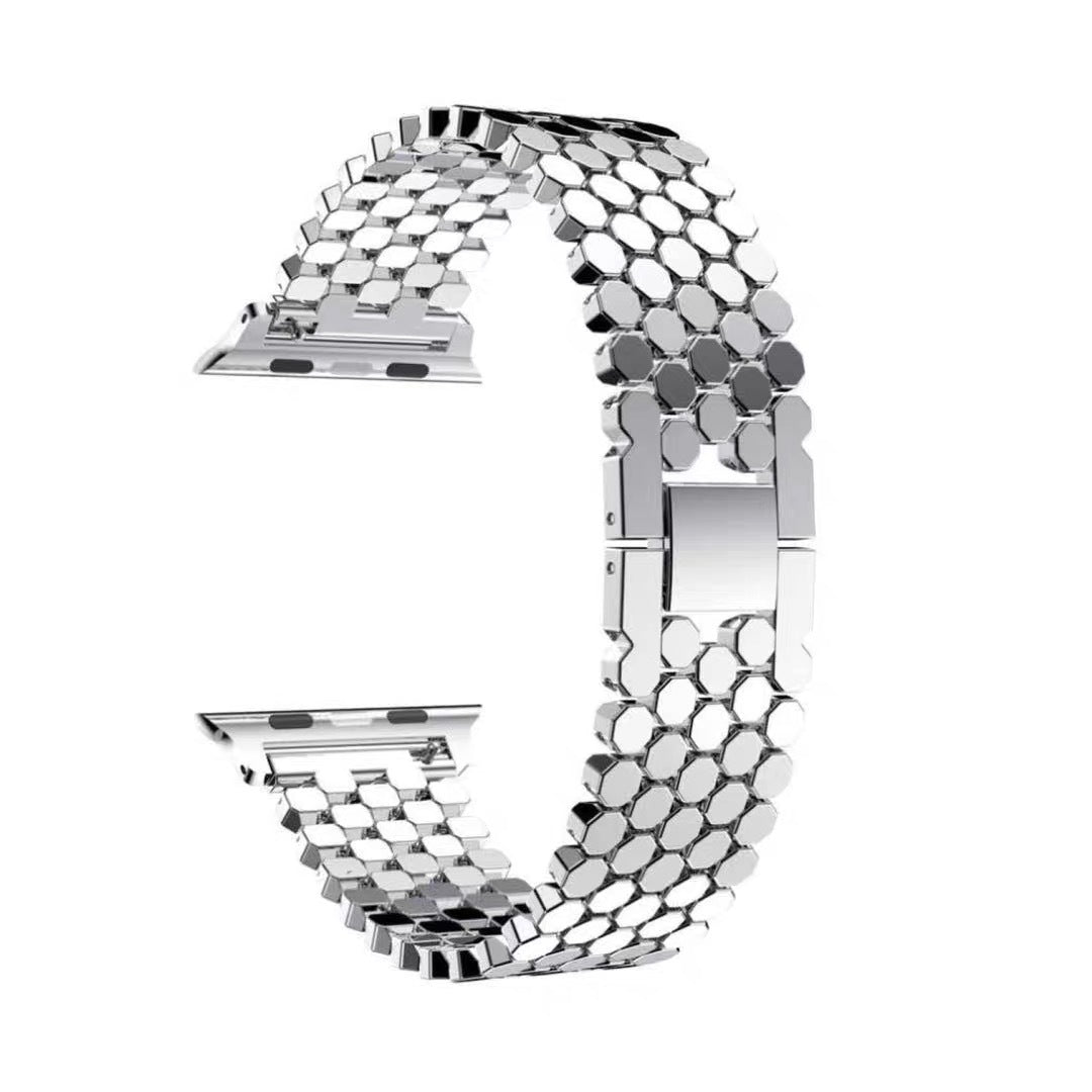 Honeycomb Steel Band Stainless Steel Apple Watch Band （Silver）