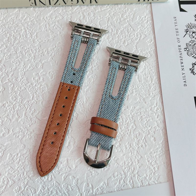 Metal buckle-denim leather strap