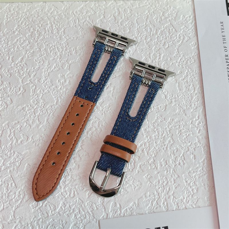 Metal buckle-denim leather strap