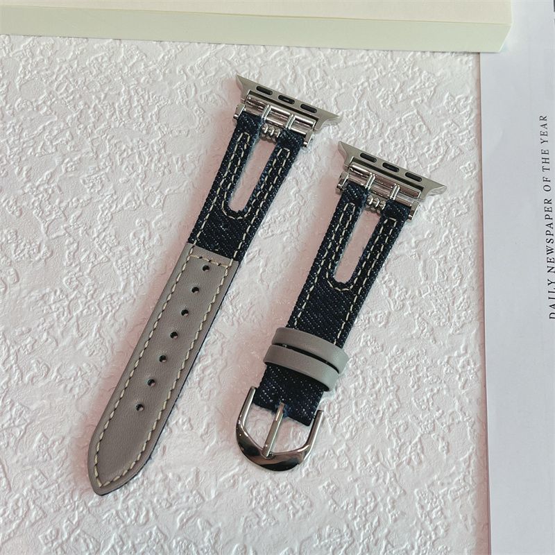 Metal buckle-denim leather strap