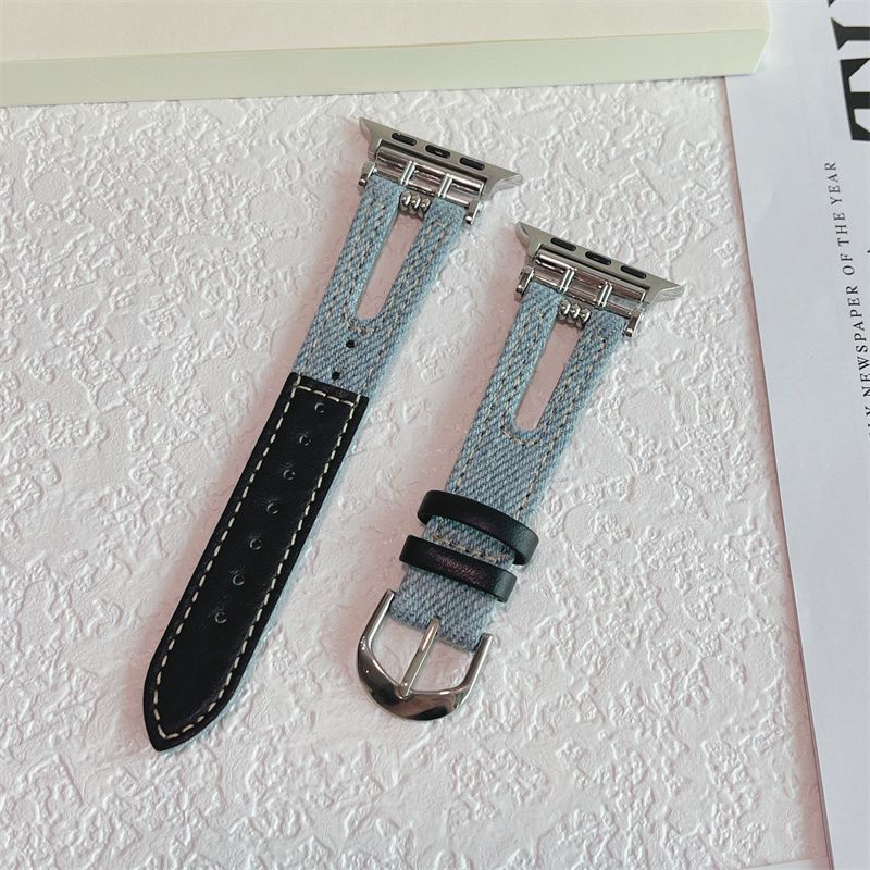 Metal buckle-denim leather strap